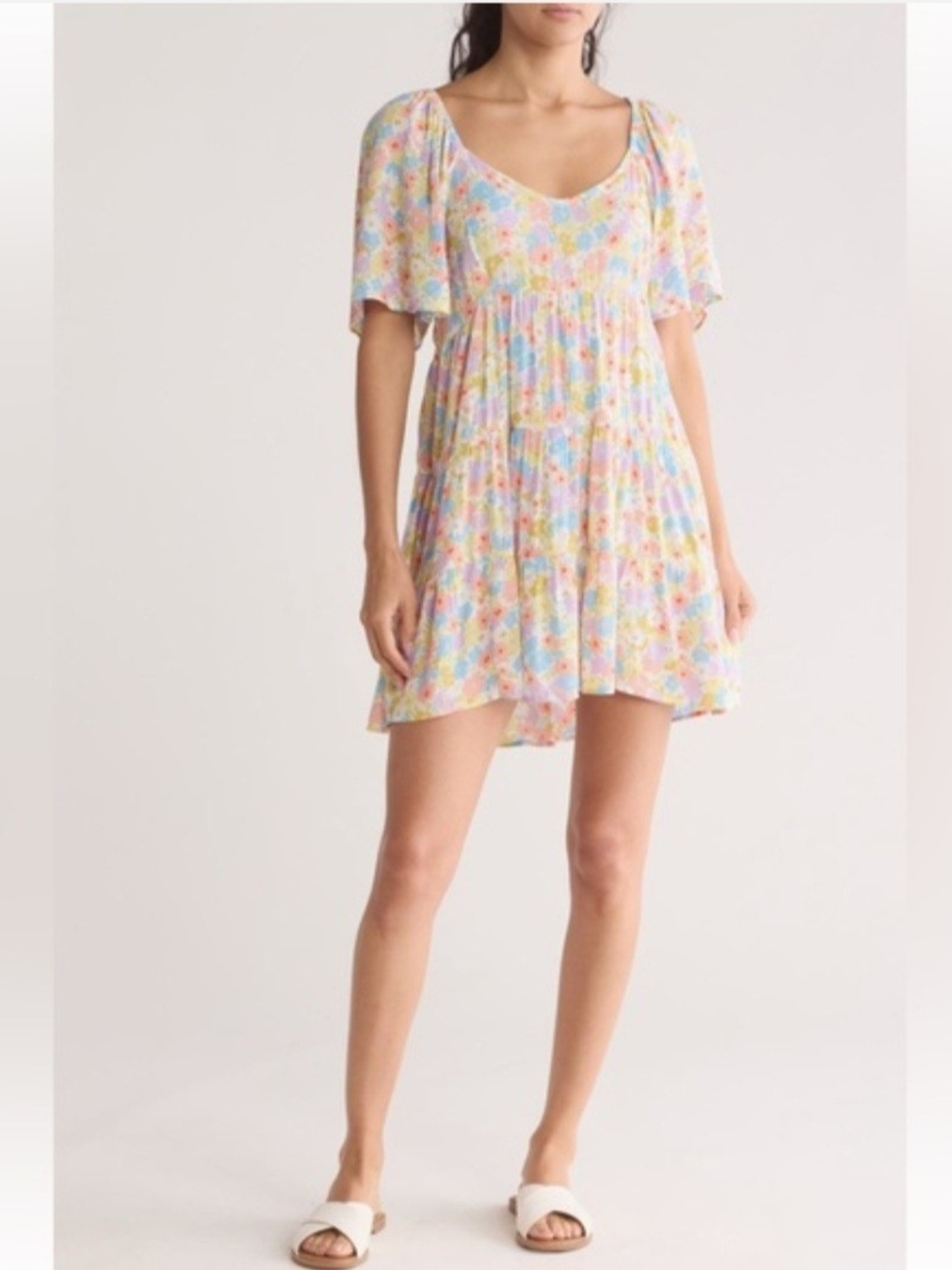 Pastel Floral Babydoll Mini Dress